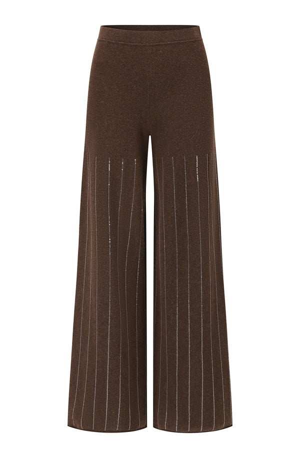 SWAYING 25 Fall/Winter Collection: Beaded Embroidery Cashmere Straight-Leg Pants SW-SW25AW3B20C3S2-KF (Coffee)